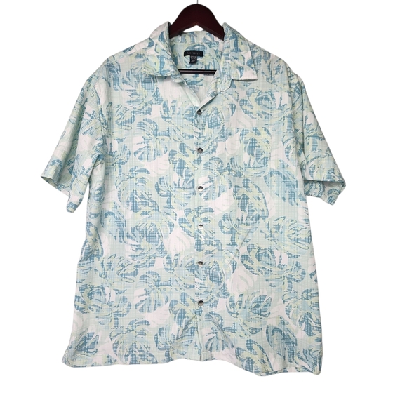 Van Heusen Men's Blue and White Tropical Floral Shirt Short Sleeve Size XL - Picture 5 of 8